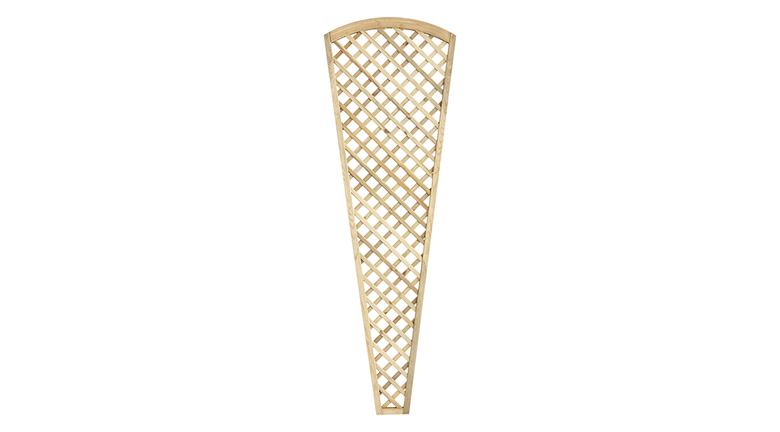 Featuring a beautifully crafted lattice, the Alderley Fan Trellis is idea for mounting on fence panels or walls as well as being used with a planter to support plants. The lattice is rounded, planed and is fitted into a full frame for that extra decorative, timeless look. Pressure-treated for added protection against wood rot.