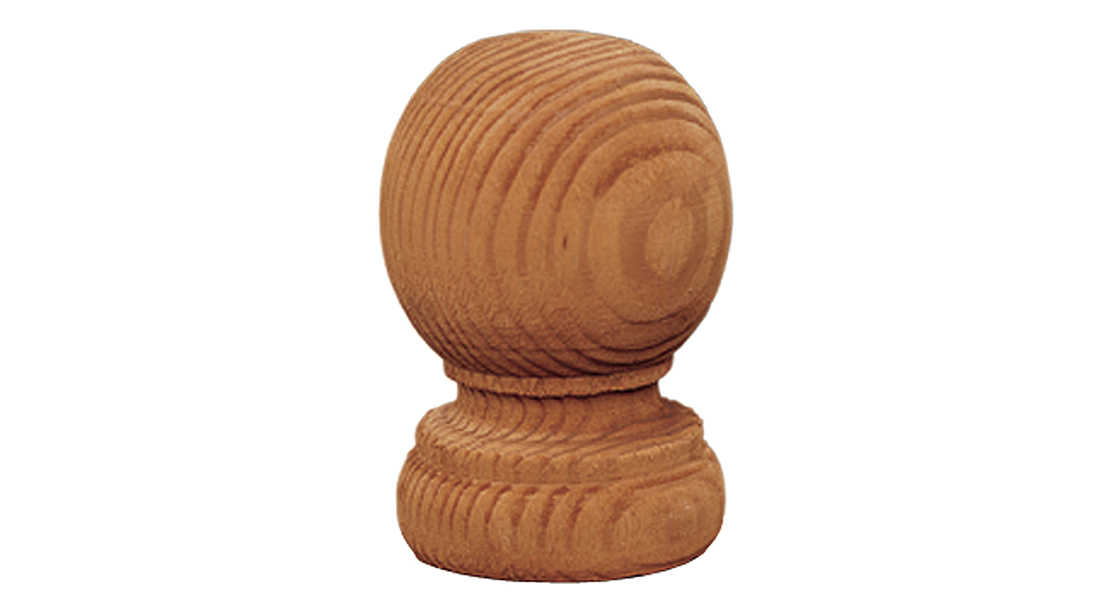 The Ball Finial Post Cap is a decorative way of finishing off fence panel posts. The design features a turned piece of timber that is pressure treated brown for protection against wood rot.