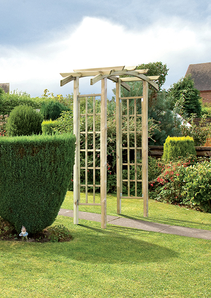 The Bow Top Garden Arch comes with decorative square trellis sides enhancing any garden space. The structure is ideal for creating an impressionable pathway, or as a decorative garden feature. The timber is pressure treated for enhanced protection.