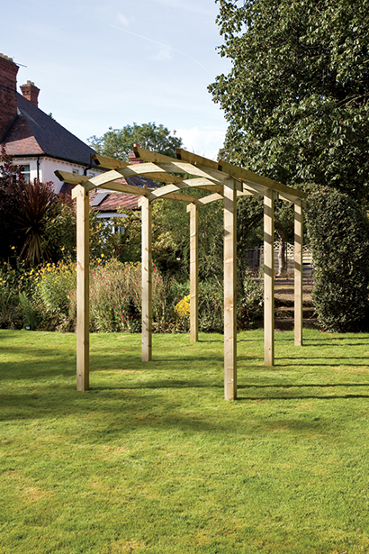 This Pergola offers a framework upon which to grow your climbing plants. This modern structure adds height and depth, transforming a garden space. The Pergola components are pressure-treated to protect the structure from rot.