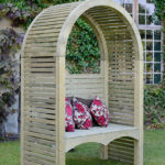 This Contemporary Arbour has real presence with modern straight lines, and a classic curved roof using quality finger joints. The arbour is pressure-treated to provide protection from wood rot and fungal decay.