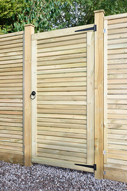 The Contemporary Vogue Gate is one of our most substantial whilst remaining decorative and on trend.  This gate is constructed using a Mortise and Tenon jointed frame and slats on both sides of the gate for security and durability.  Paired with the Contemporary Vogue Panel, this gate can create a harmonised look within the garden.