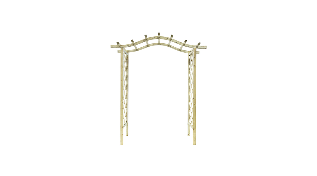 The Elite Portico Arch’s unique design with a curved roof and lattice style trellis side panels offers a stylish solution for any garden space. The space for hanging baskets will enhance a path, or it can be used as a standalone feature. The pressure treated finish provides ultimate durability.