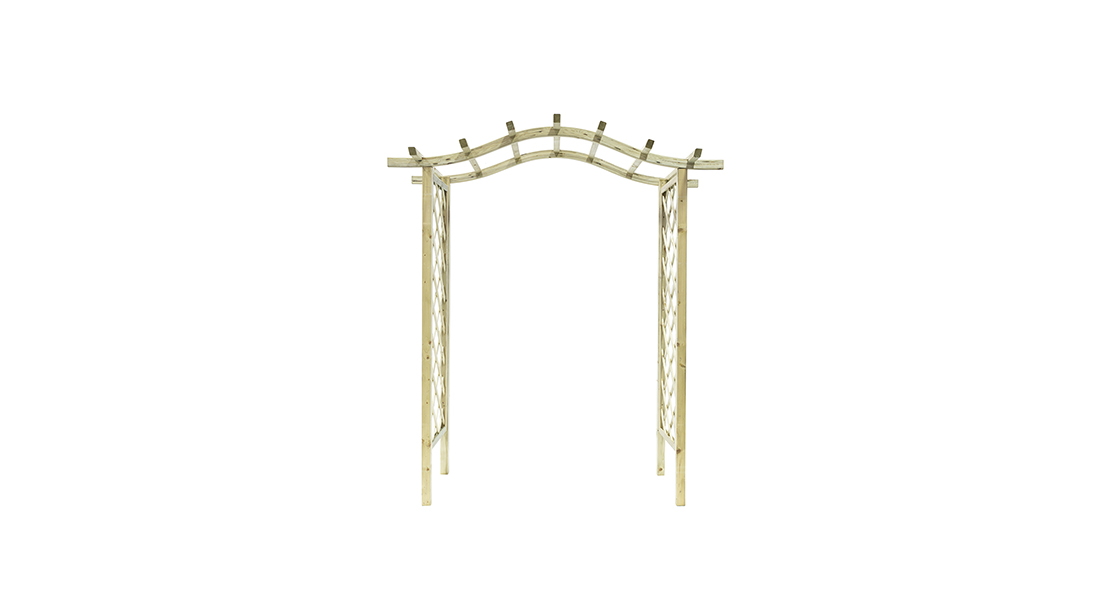The Elite Portico Arch’s unique design with a curved roof and lattice style trellis side panels offers a stylish solution for any garden space. The space for hanging baskets will enhance a path, or it can be used as a standalone feature. The pressure treated finish provides ultimate durability.