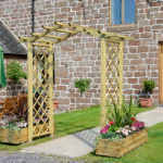 The Elite Portico Arch’s unique design with a curved roof and lattice style trellis side panels offers a stylish solution for any garden space. The space for hanging baskets will enhance a path, or it can be used as a standalone feature. The pressure treated finish provides ultimate durability.