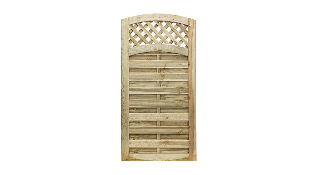 The Elite Meloir gate offers a simplistic yet decorative design of a domed edged and grooved trellis. Easily hung from either side, the gate features a fully Mortise and Tenon jointed frame which provides the ultimate security against high winds. The pressure-treated timber provides protection for wood rot and longevity in use. Matching fence panel and trellis available.