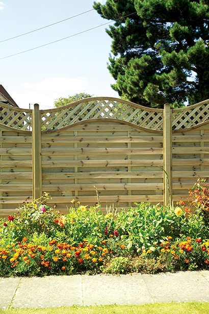 The Elite Meloir Fence Panel offers a decorative design to suit many styles of garden settings. The horizontal timber slats and wave top lattice are planed, rounded and grooved and fixed into a strong rebated frame. This panel is also pressure-treated