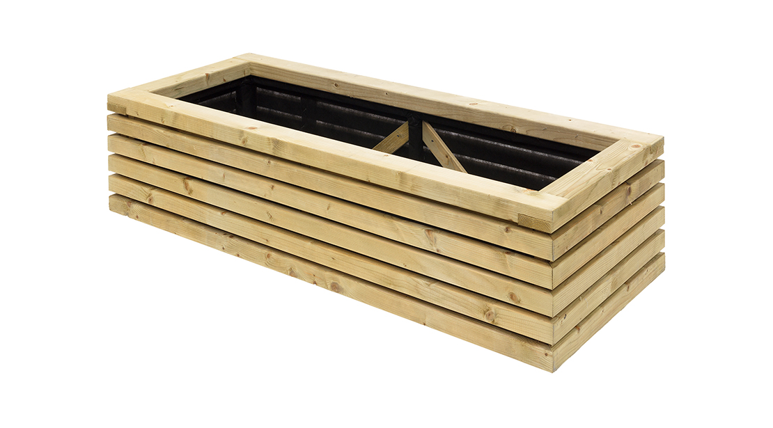A substantial rectangular planter, perfect as a showpiece on a patio or decking area. Designed to match the Grange Contemporary garden range, the slats are planed and rounded for a premium feel. This planter comes with a liner, fully assembled and pressure treated as standard to provide protection from wood rot.