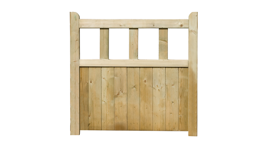 A gate with simple, clean lines crafted from planed timber. Pressure-treated for protection against wood rot and fungal decay with the option to hang from either side.