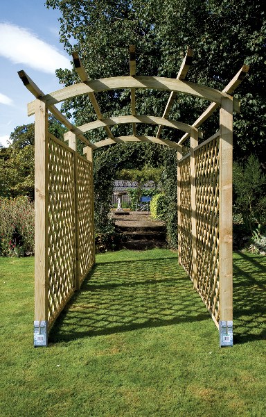 This Pergola offers a framework upon which to grow your climbing plants. This modern structure adds height and depth, transforming a garden space. The Pergola components are pressure-treated to protect the structure from rot.