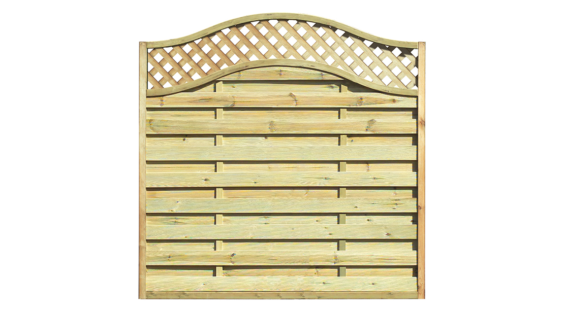 The Elite Meloir Fence Panel offers a decorative design to suit many styles of garden settings. The horizontal timber slats and wave top lattice are planed, rounded and grooved and fixed into a strong rebated frame. This panel is also pressure-treated