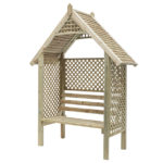 This classic arbour is designed with diamond trellis sides and back to support climbing plants. The slatted roof provides extra protection from the sun, and the sturdy yet comfortable bench enables you to sit back and relax. It is made from pressure-treated timber for long lasting protection.This classic arbour is designed with diamond trellis sides and back to support climbing plants. The slatted roof provides extra protection from the sun, and the sturdy yet comfortable bench enables you to sit back and relax. It is made from pressure-treated timber for long lasting protection.