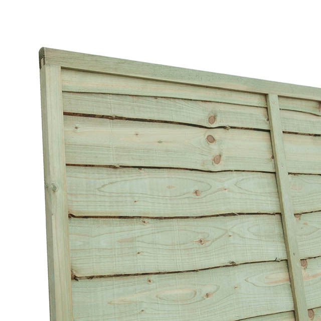 A new and improved overlap panel constructed using double waney edge slats that are secured into a neat rebated frame, making it stronger than a traditional panel. Available in a choice of pressure-treated Golden Brown or pressure-treated Green, offering protection against wood rot and decay.